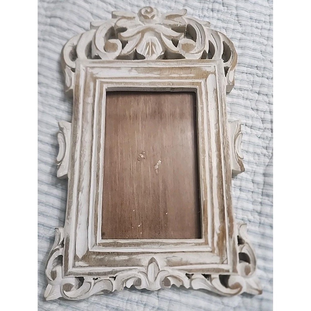 Handcarved Wood 4x6 Photo Frame Made In India Wall Hanging/stand Cottage Core